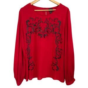 NWT Worthington Womens Sequin Detail Red Black Blouse XXL